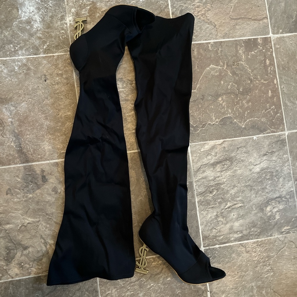 Black Over-the-Knee Open toe MONEY Boots RUNS SMALL